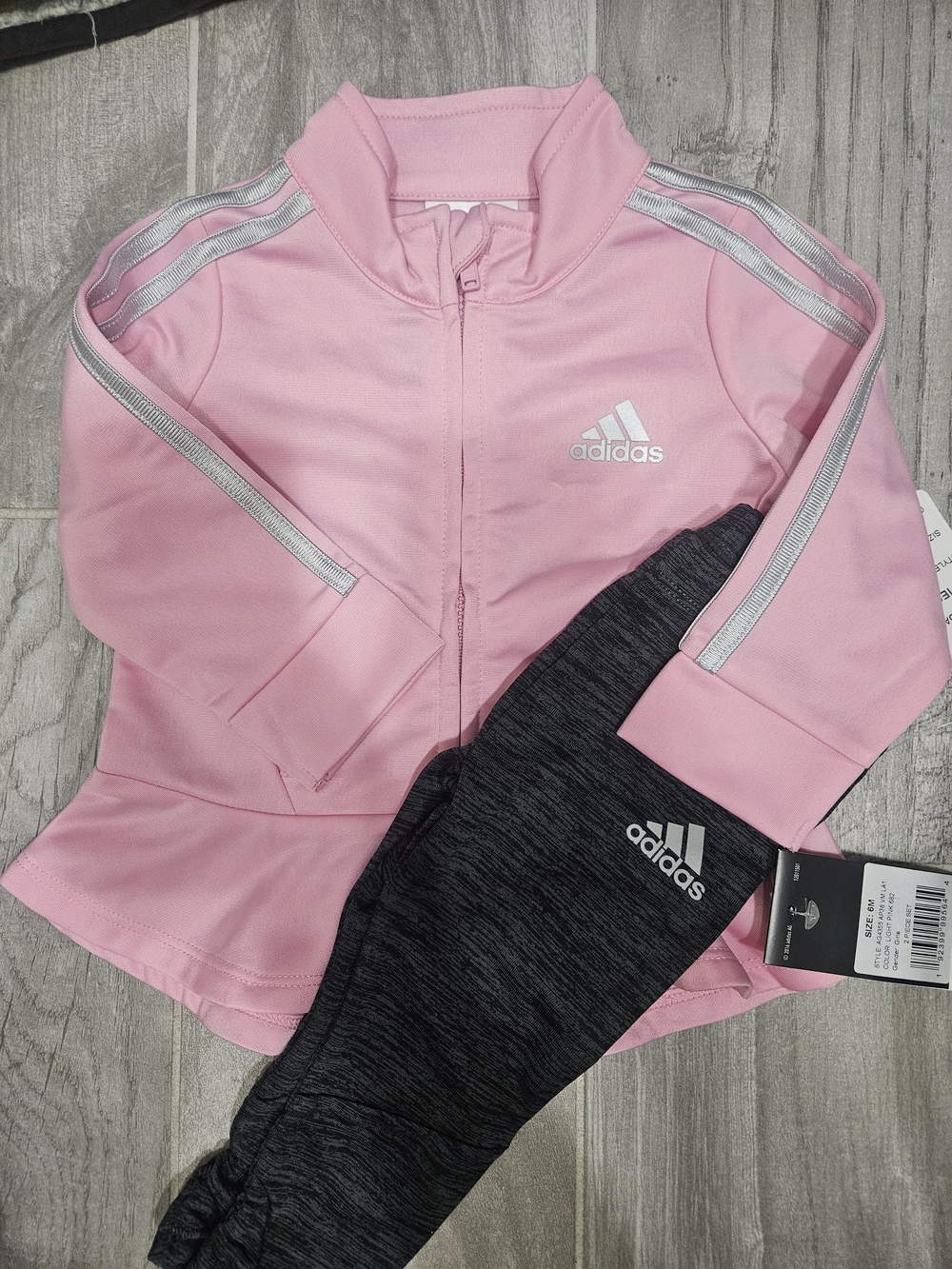 Adidas Pink Jacket with Gray/Charcoal Joggers Set